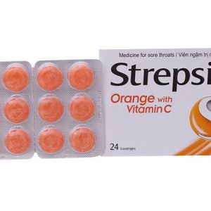 Viên ngậm trị đau họng Strepsils Orange With Vitamin C hộp 24 viên
